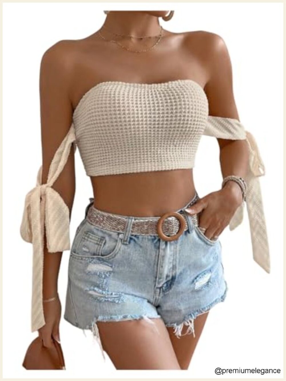 Crochet Knit Strapless Tube Top Tie Side Boho Crop